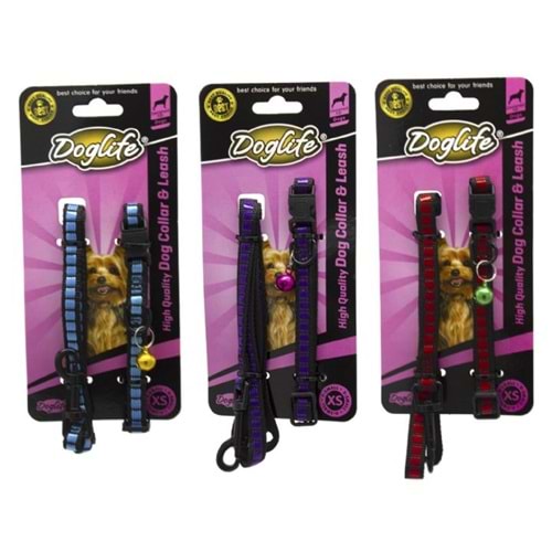 201415-DOGLİFE DESENLİ ZİLLİ BOYUN TASMASI+GEZDİRME (XS)