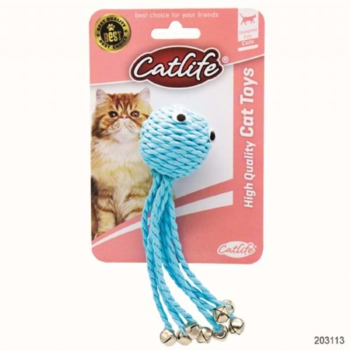 203113-CATLİFE KEDİLER İÇİN HASIR ZİLLİ AHTAPOT OYUNCAK