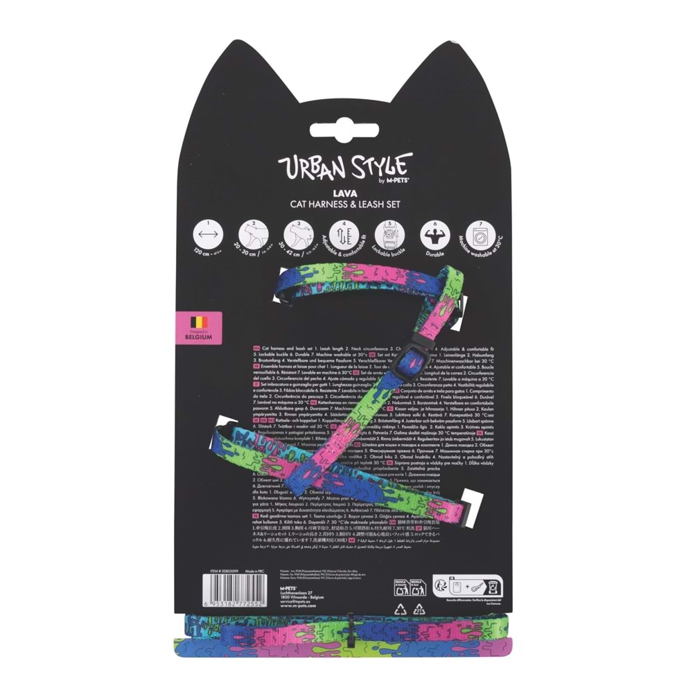 20805099 M-PETS URBAN STYLE LAVA KEDİ GÖĞÜS TASMASI SET