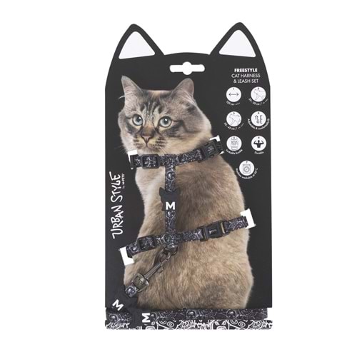 20805299 M-PETS URBAN STYLE FREESTYLE BLACK/WHİTE KEDİ GÖĞÜS TASMASI SET