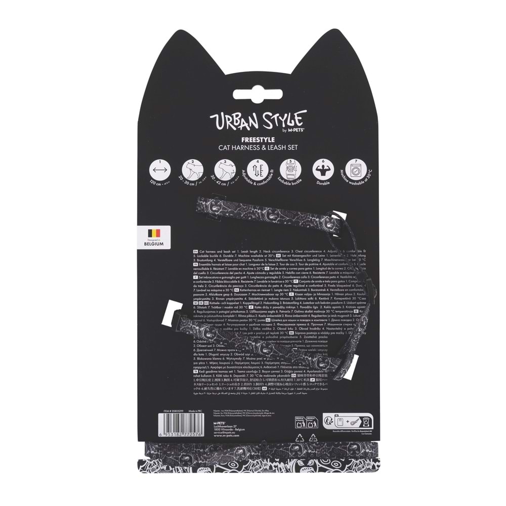 20805299 M-PETS URBAN STYLE FREESTYLE BLACK/WHİTE KEDİ GÖĞÜS TASMASI SET