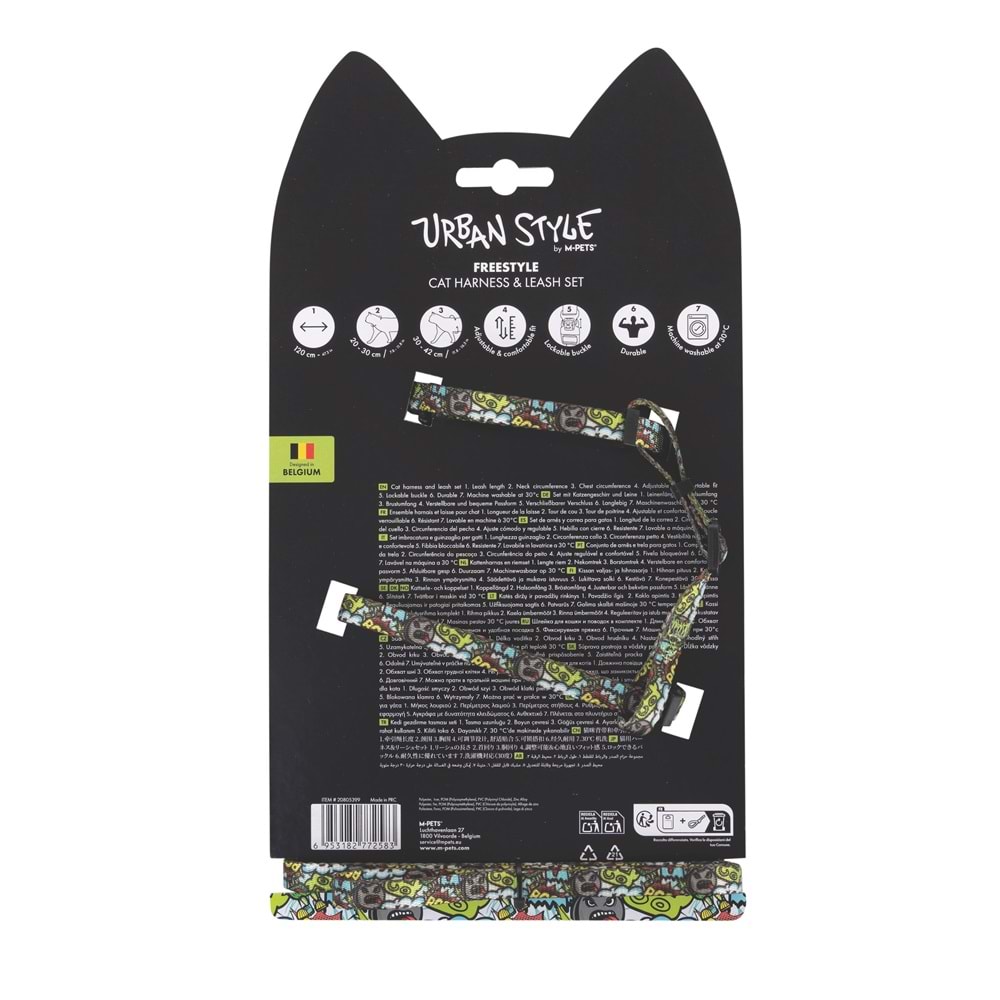 20805399 M-PETS URBAN STYLE FREESTYLE MULTİCOLOR KEDİ GÖĞÜS TASMASI SET