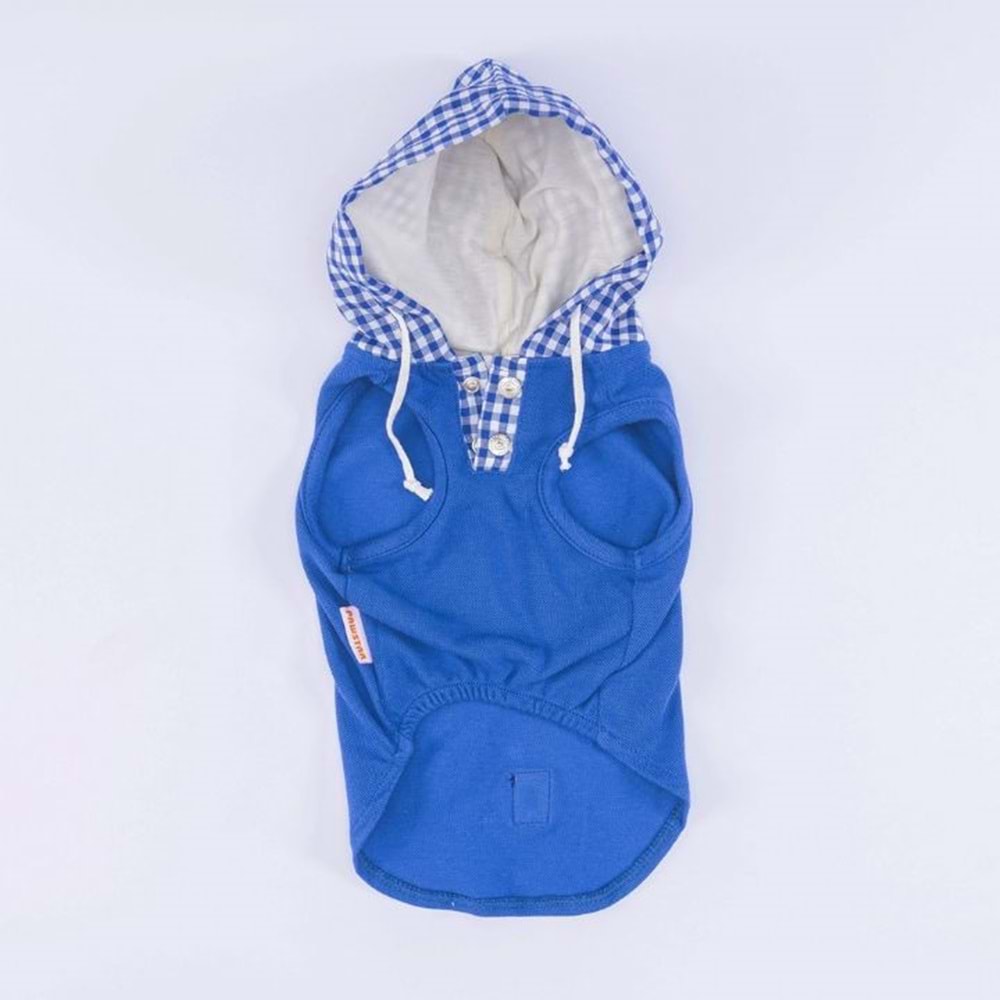 24820-PAWSTAR MAVİ GİNGHAM KAPŞONLU POLO TİŞÖRT 5Lİ SET(S-M-L-XL-2XL)