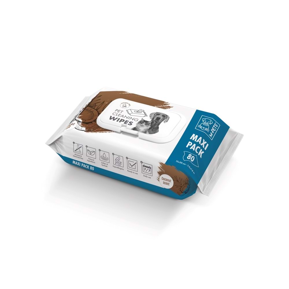 60101899 M-PETS COCONUTLU KEDİ/KÖPEKLER İÇİN TEMİZLİK MENDİLİ 80Lİ