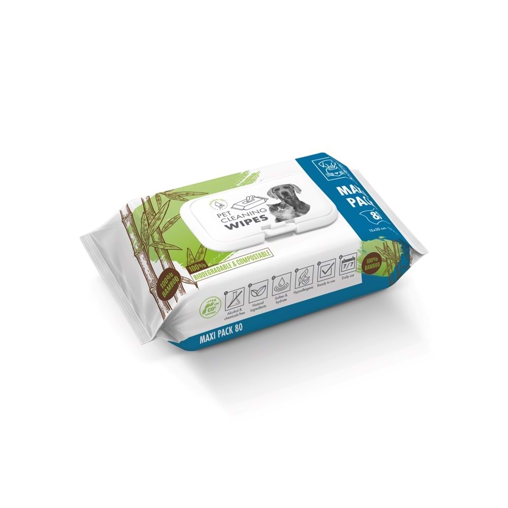 60102199 M-PETS BAMBOO KEDİ/KÖPEKLER İÇİN TEMİZLİK MENDİLİ 80Lİ
