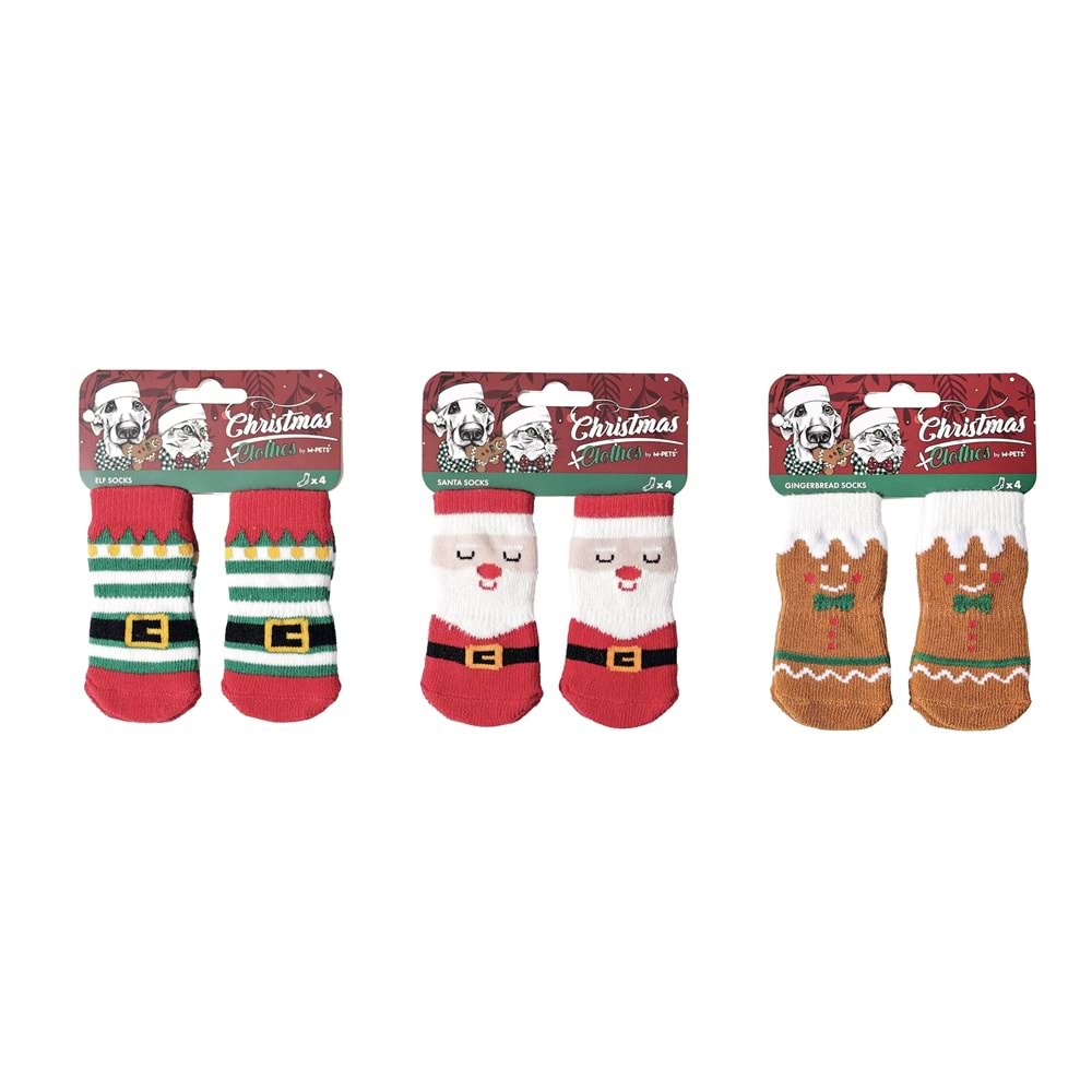 60303099 M-PETS CHRISTMAS SANTA KAYMAZ TABANLI ÇORAP 4LÜ