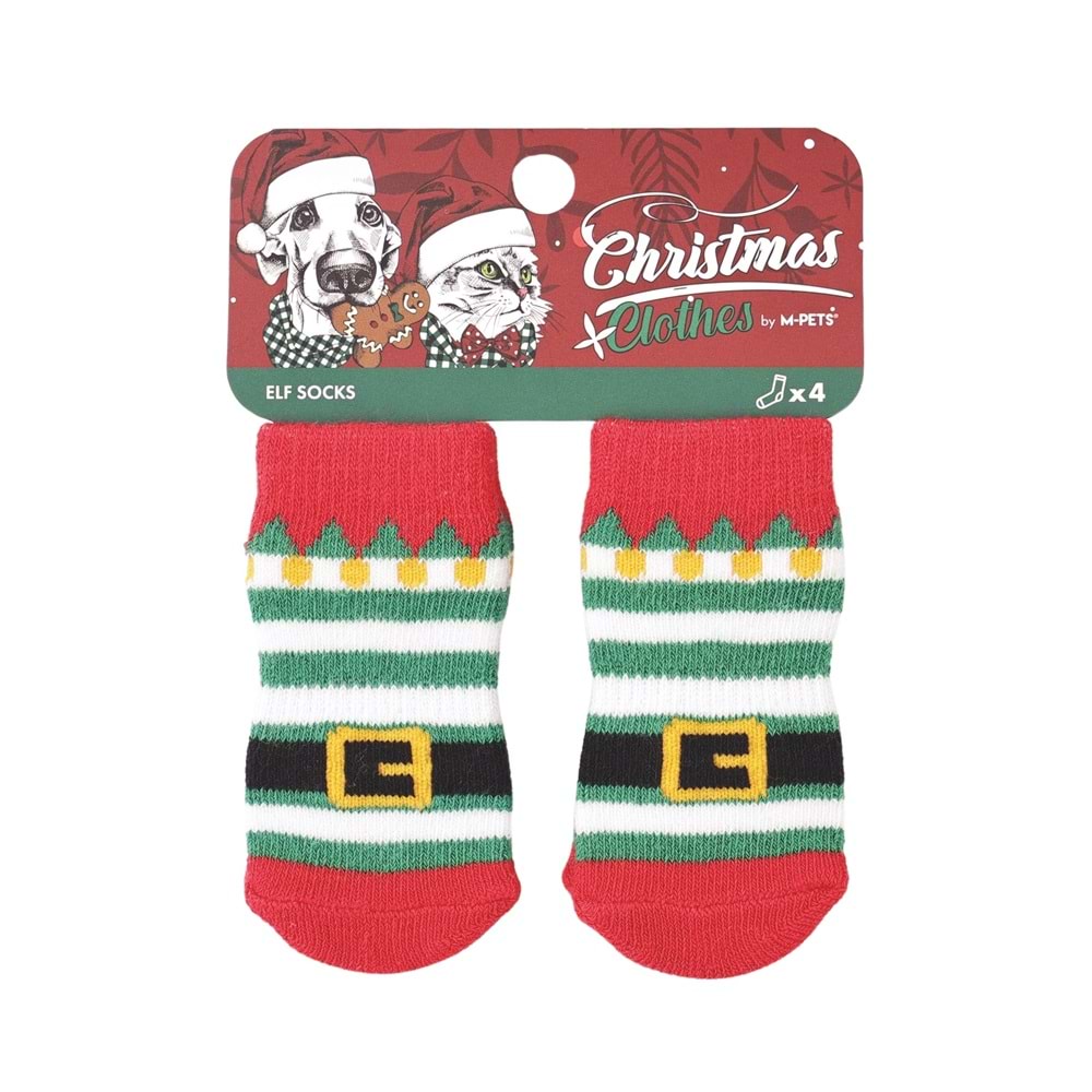 60303199 M-PETS CHRISTMAS ELF KAYMAZ TABANLI ÇORAP 4LÜ