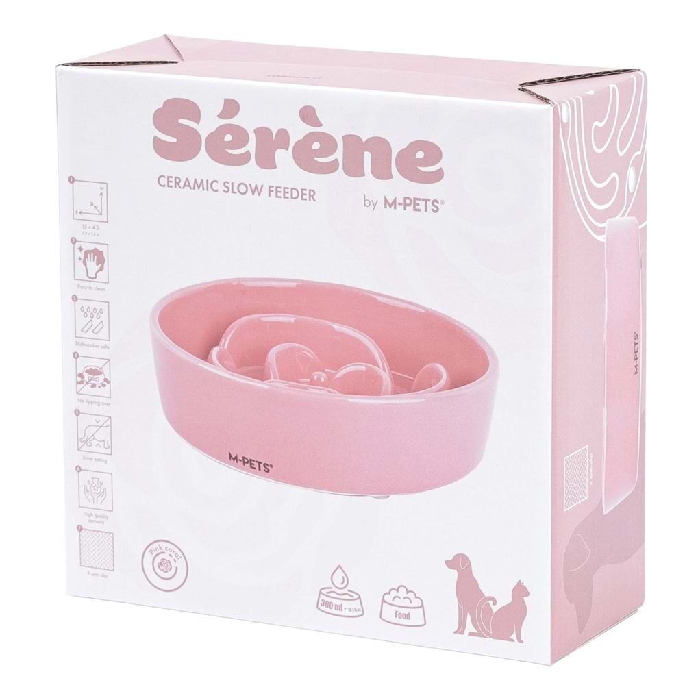 60531907 M-PETS SERENE ROSE SERAMİK YAVAŞ YEME MAMA KABI 300ML PİNK