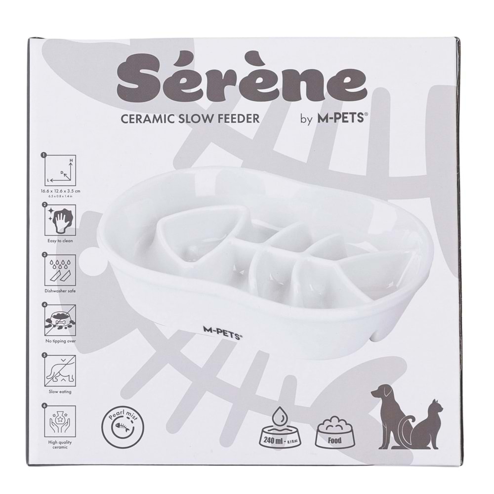 60532201 M-PETS SERENE FISH SERAMİK YAVAŞ YEME MAMA KABI 240ML WHİTE