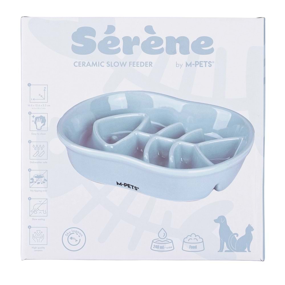 60532417 M-PETS SERENE FISH SERAMİK YAVAŞ YEME MAMA KABI 240ML LIGHT BLUE