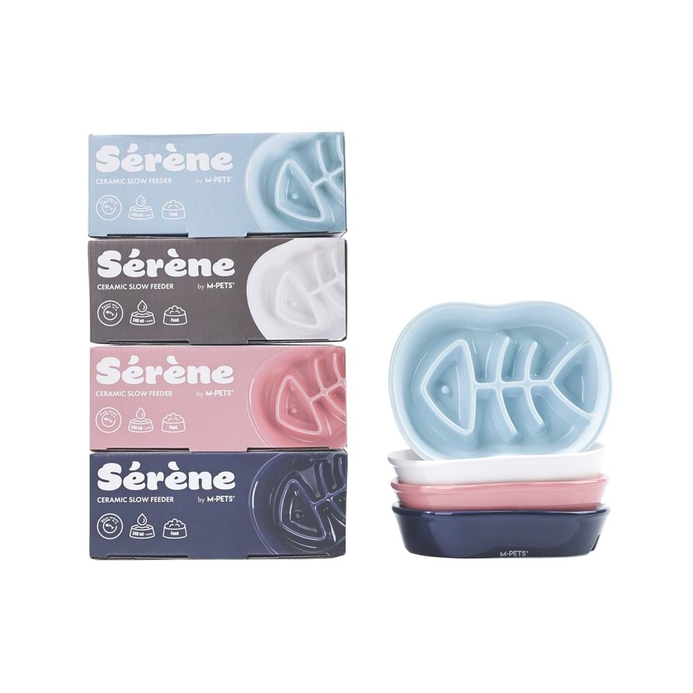 60532417 M-PETS SERENE FISH SERAMİK YAVAŞ YEME MAMA KABI 240ML LIGHT BLUE