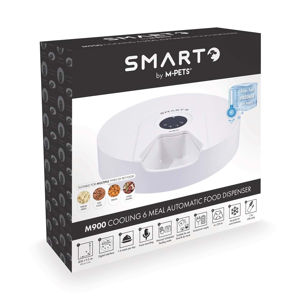 60568699 M-PETS SMARTO M900 SOĞUTUCULU OTOMATİK MAMA KABI 6 BÖLMELİ