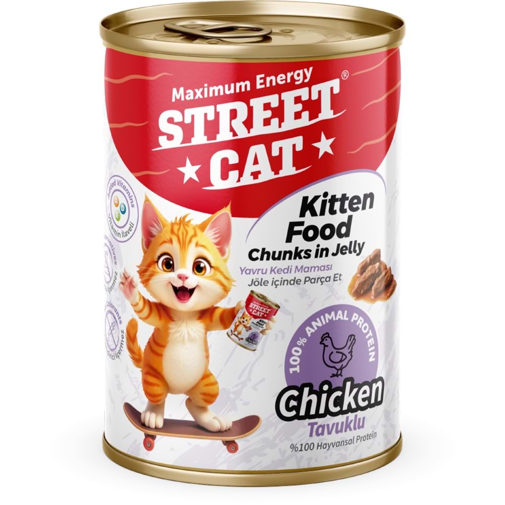 STC4077 STREET CAT CHUNKS İN JELLY TAVUK ETLİ KİTTEN KEDİ KONSERVE 400GR 12Lİ